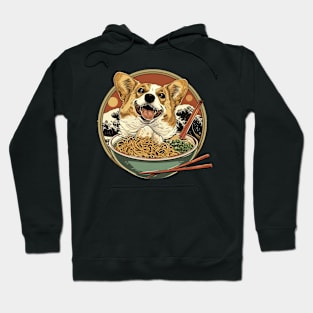 Corgi with Asian Ramen Noodles Hoodie